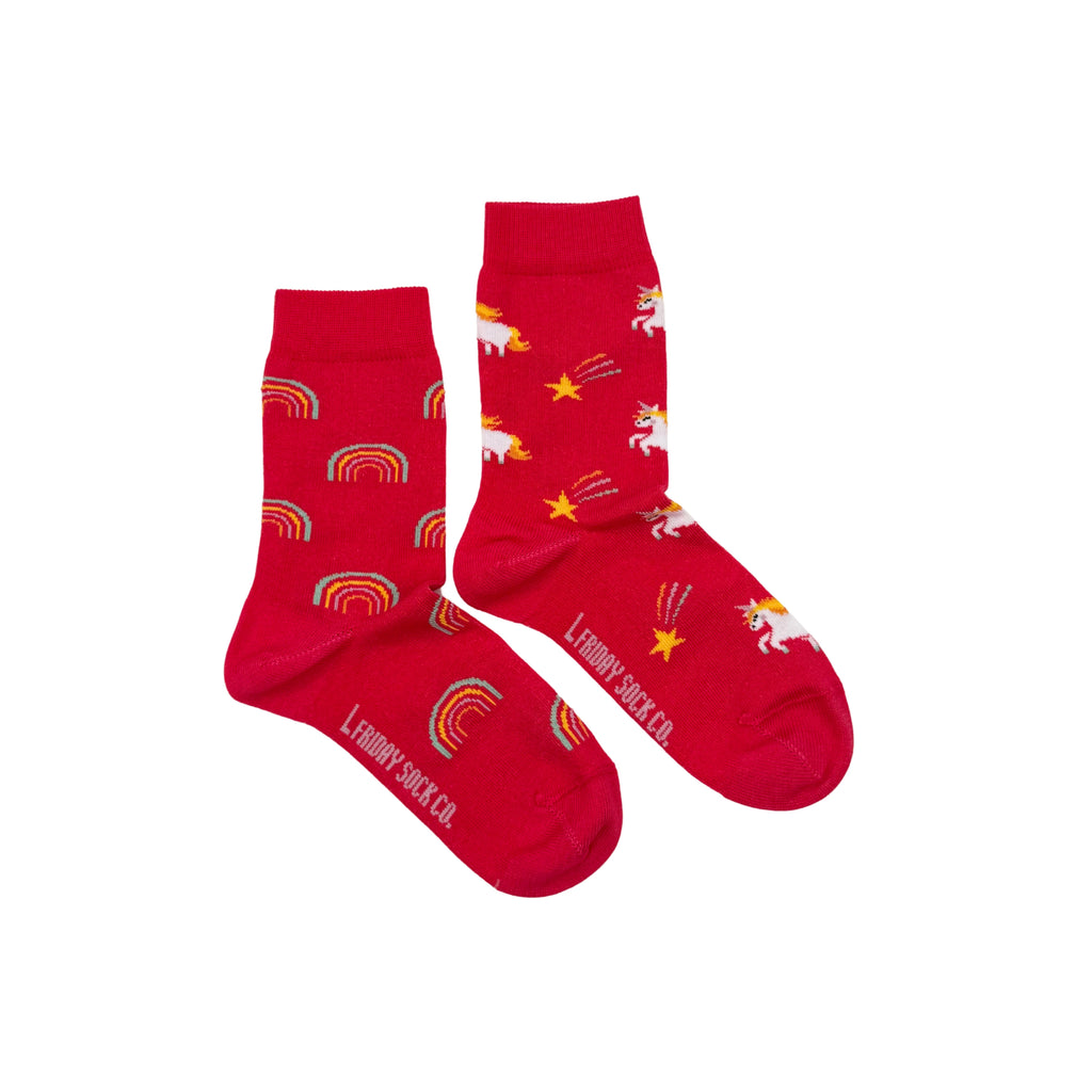 Adorable unicorn-themed socks for kids – soft, cozy, and playfully mismatched.