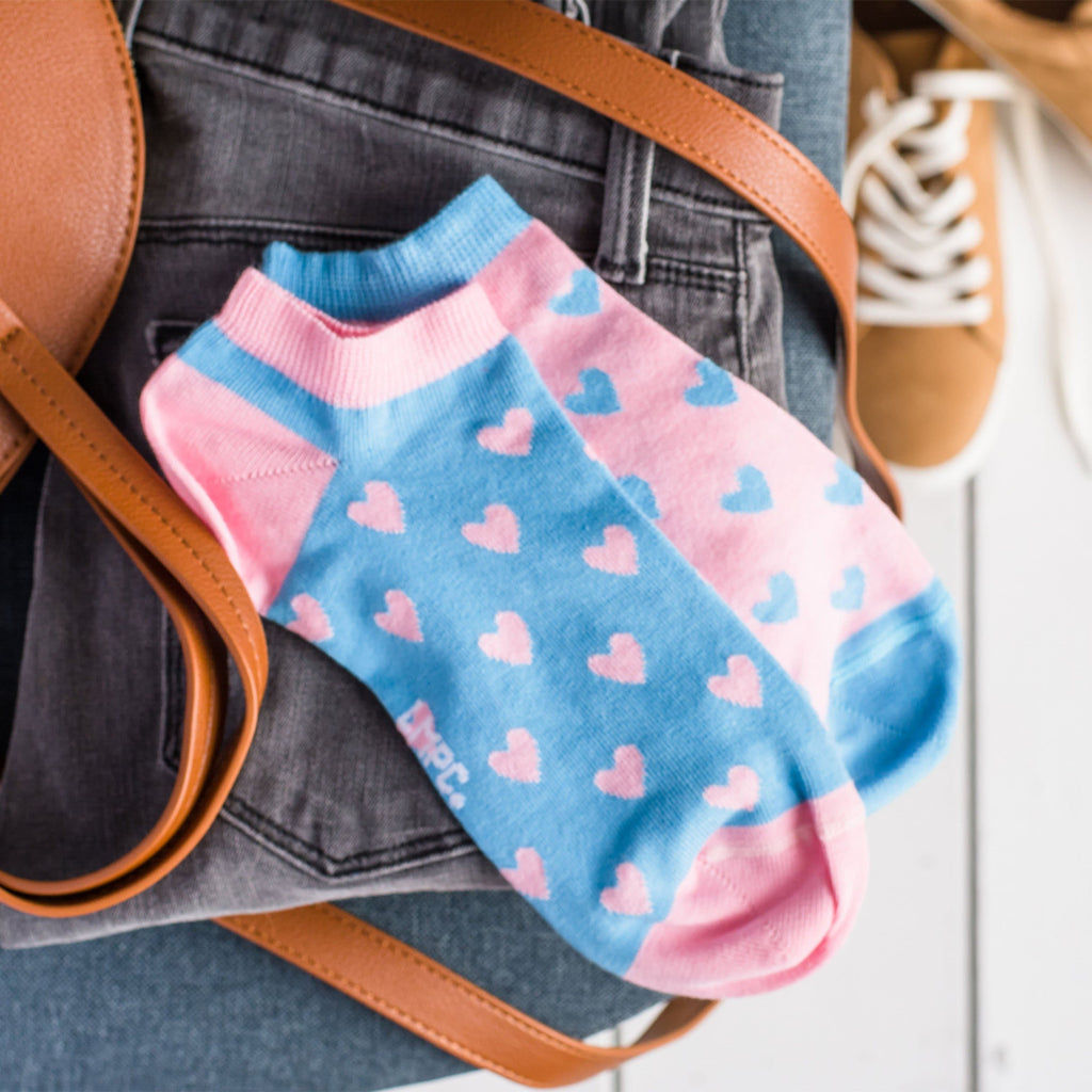 Women's Pink & Blue Heart Ankle Socks-Socks-Canada-Friday Sock Co.